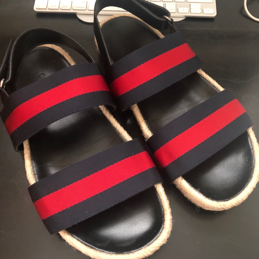 Gucci Men’s Sandals Leather Blue Red Size 9